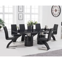 Product photograph of Antonio 220cm Black Marble Dining Table With 6 Black Aldo Chairs from Oak Furniture Superstore