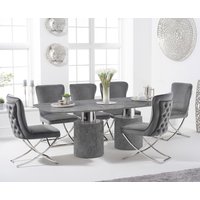 Product photograph of Antonio 220cm Grey Marble Table With 10 Grey Lorenzo Velvet Chairs from Oak Furniture Superstore