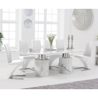 Product photograph of Antonio 220cm White Marble Dining Table With 8 Black Aldo Chairs from Oak Furniture Superstore