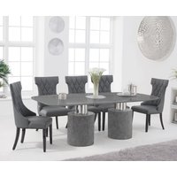Product photograph of Antonio 220cm Grey Marble Dining Table With 6 Cream Sophia Chairs from Oak Furniture Superstore