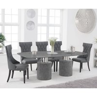 Product photograph of Antonio 220cm Grey Marble Table With 10 Grey Sophia Chairs from Oak Furniture Superstore