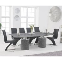 Product photograph of Antonio 220cm Grey Marble Dining Table With 8 Black Aldo Chairs from Oak Furniture Superstore