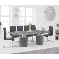 Product photograph of Antonio 220cm Grey Marble Dining Table With 6 Black Austin Chairs from Oak Furniture Superstore
