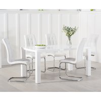 Product photograph of Seattle 160cm White High Gloss Dining Table With 8 White Vigo Chairs from Oak Furniture Superstore