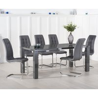 Product photograph of Seattle 200cm Dark Grey High Gloss Dining Table With 6 White Vigo Chairs from Oak Furniture Superstore