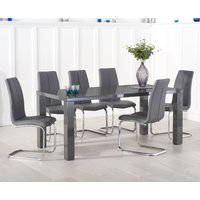 Product photograph of Seattle 200cm Dark Grey High Gloss Dining Table With 6 Grey Gianni Chairs from Oak Furniture Superstore