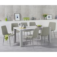 Product photograph of Seattle 160cm Light Grey High Gloss Dining Table With 6 Grey Chairs from Oak Furniture Superstore