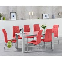 Product photograph of Seattle 160cm Light Grey High Gloss Dining Table With 8 Cream Enzo Chairs from Oak Furniture Superstore