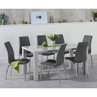 Product photograph of Seattle 160cm Light Grey High Gloss Dining Table With 8 Black Marco Chairs from Oak Furniture Superstore