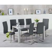 Product photograph of Seattle 160cm Light Grey High Gloss Dining Table With 4 Grey Austin Chairs from Oak Furniture Superstore