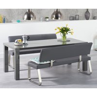 Product photograph of Seattle 200cm Dark Grey High Gloss Dining Table With 2 Grey Benches from Oak Furniture Superstore