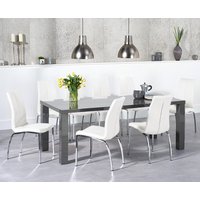 Product photograph of Seattle 200cm Dark Grey High Gloss Dining Table With 6 Black Marco Chairs from Oak Furniture Superstore
