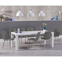 Product photograph of Seattle 200cm White High Gloss Dining Table With 10 Grey Astrid Faux Leather Chairs from Oak Furniture Superstore