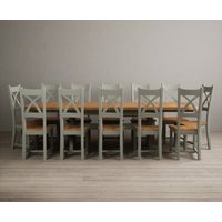 Product photograph of Extending Olympia 180cm Oak And Soft Green Painted Dining Table With 8 Oak Painted Chairs from Oak Furniture Superstore