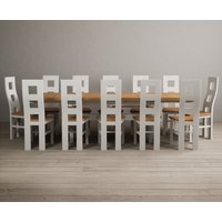 Product photograph of Extending Olympia 180cm Oak And Signal White Painted Dining Table With 12 Blue Painted Chairs from Oak Furniture Superstore
