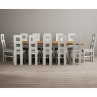 Product photograph of Extending Atlas 180cm Oak And Signal White Dining Table With 8 Charcoal Grey Flow Back Chairs from Oak Furniture Superstore