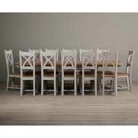 Product photograph of Extending Olympia 180cm Oak And Signal White Painted Dining Table With 8 Brown Painted Chairs from Oak Furniture Superstore