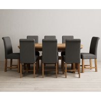 Product photograph of Extending Olympia 180cm Solid Oak Dining Table With 12 Charcoal Grey Scroll Back Chairs from Oak Furniture Superstore