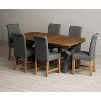 Product photograph of Extending Olympia 180cm Oak And Charcoal Grey Painted Dining Table With 10 Charcoal Grey Scroll Back Chairs from Oak Furniture Superstore
