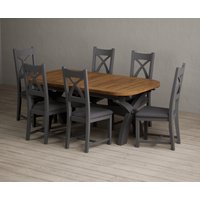 Product photograph of Extending Olympia 180cm Oak And Charcoal Grey Painted Dining Table With 8 Light Grey Painted Chairs from Oak Furniture Superstore
