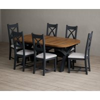 Product photograph of Extending Olympia 180cm Oak And Dark Blue Painted Dining Table With 8 Charcoal Grey Painted Chairs from Oak Furniture Superstore