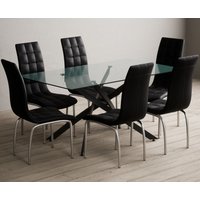 Product photograph of Bernini 160cm Black Leg Rectangular Glass Dining Table With 8 White Enzo Chairs from Oak Furniture Superstore