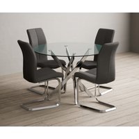 Product photograph of Bernini 110cm Glass Dining Table With 4 Grey Gianni Chairs from Oak Furniture Superstore