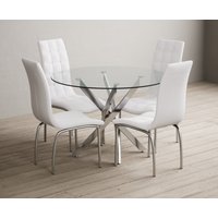 Product photograph of Bernini 110cm Glass Dining Table With 4 Cream Enzo Chairs from Oak Furniture Superstore