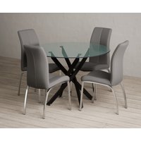 Product photograph of Bernini 110cm Black Leg Glass Dining Table With 4 White Marco Chairs from Oak Furniture Superstore