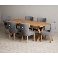 Product photograph of Extending Buckley 200cm Solid Oak Dining Table With 10 Grey Keswick Chairs from Oak Furniture Superstore