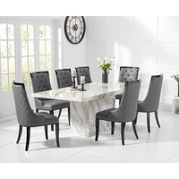 Product photograph of Marino 220cm Marble Dining Table With 12 Grey Francesca Chairs from Oak Furniture Superstore