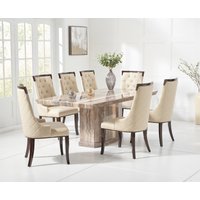 Product photograph of Carvelle 200cm Brown Pedestal Marble Dining Table With 6 Grey Francesca Chairs from Oak Furniture Superstore