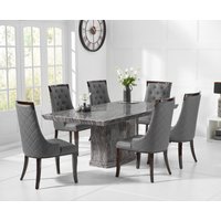 Product photograph of Carvelle 160cm Grey Pedestal Marble Dining Table With 4 Grey Francesca Chairs from Oak Furniture Superstore