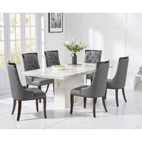 Product photograph of Carvelle 200cm White Pedestal Marble Dining Table With 10 Grey Francesca Chairs from Oak Furniture Superstore