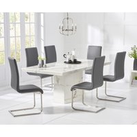 Product photograph of Carvelle 160cm White Pedestal Marble Dining Table With 8 White Austin Chairs from Oak Furniture Superstore