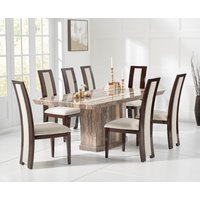 Product photograph of Carvelle 200cm Brown Pedestal Marble Dining Table With 8 Brown Novara Chairs from Oak Furniture Superstore