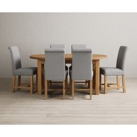 Product photograph of Extending Caversham Oak Oval Dining Table With 10 Grey Scroll Back Chairs from Oak Furniture Superstore