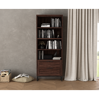 Product photograph of Dakota Dark Acacia And Metal Tall Bookcase from Oak Furniture Superstore