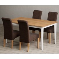 Product photograph of Chiltern 150cm White And Oak Painted Dining Table With 4 Brown Scroll Back Chairs from Oak Furniture Superstore
