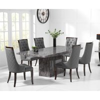 Product photograph of Crema 160cm Grey Marble Dining Table With 8 Cream Francesca Chairs from Oak Furniture Superstore