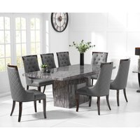 Product photograph of Crema 180cm Grey Marble Dining Table With 6 Grey Francesca Chairs from Oak Furniture Superstore