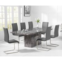 Product photograph of Crema 220cm Grey Marble Dining Table With 8 Grey Austin Chairs from Oak Furniture Superstore