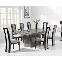Product photograph of Crema 180cm Grey Marble Dining Table With 8 Black Novara Chairs from Oak Furniture Superstore