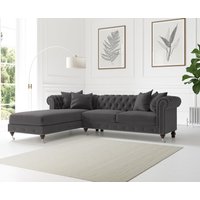 Product photograph of Chiswick 3 Seater Dark Grey Velvet Left Facing Chesterfield Corner Chaise Sofa from Oak Furniture Superstore