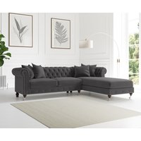 Product photograph of Chiswick 3 Seater Dark Grey Velvet Right Facing Chesterfield Corner Chaise Sofa from Oak Furniture Superstore