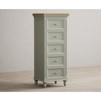Product photograph of Francis Oak And Soft Green Painted 5 Drawer Tallboy from Oak Furniture Superstore
