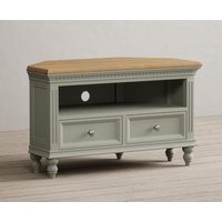 Product photograph of Francis Oak And Soft Green Painted Corner Tv Cabinet from Oak Furniture Superstore
