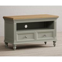Product photograph of Francis Oak And Soft Green Painted Small Tv Cabinet from Oak Furniture Superstore