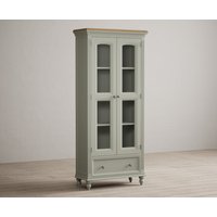 Product photograph of Francis Oak And Soft Green Painted Glazed Display Cabinet from Oak Furniture Superstore