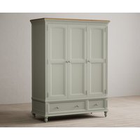 Product photograph of Francis Oak And Soft Green Painted Triple Wardrobe from Oak Furniture Superstore